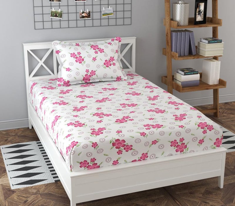 Delight Zone Glace Cotton 160TC Prime Collection Single Flat Bedsheet with 1 Pillow Cover - (Pink3) - Image 1