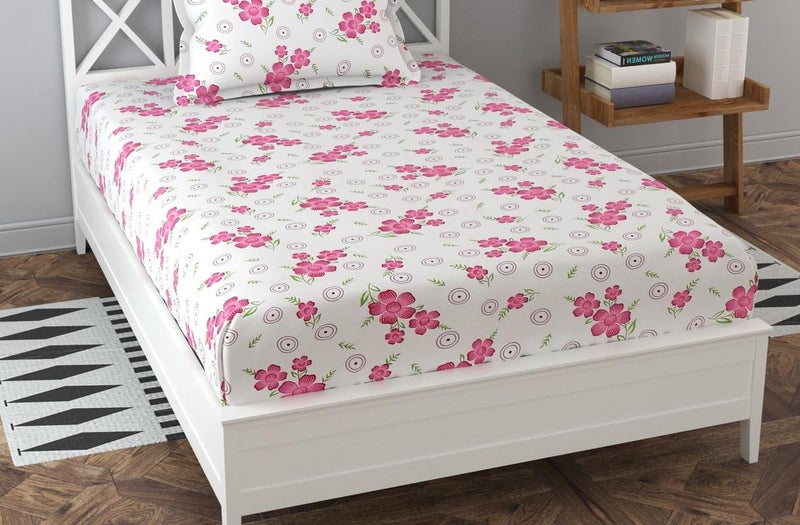 Delight Zone Glace Cotton 160TC Prime Collection Single Flat Bedsheet with 1 Pillow Cover - (Pink3) - Image 4