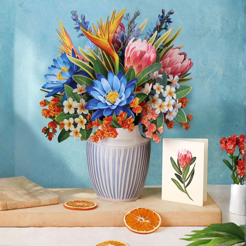 Freshcut Paper Tropical Paradise Pop Up Cards, 12 Inch Life Sized Forever Flower Bouquet 3D Popup Greeting Card, Birthday Cards, Anniversary Card, Blank Notecard & Envelope - Image 2