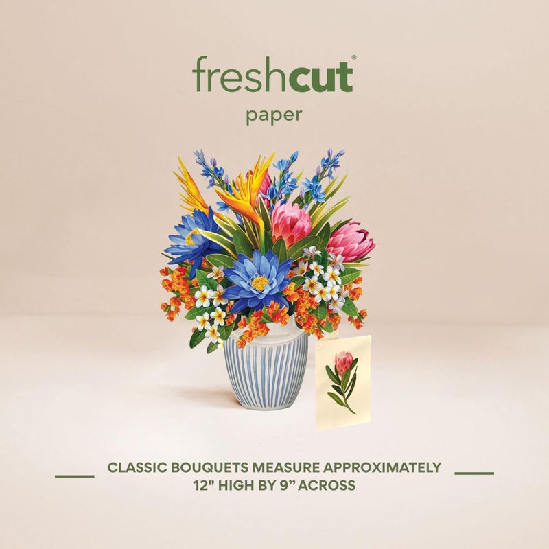 Freshcut Paper Tropical Paradise Pop Up Cards, 12 Inch Life Sized Forever Flower Bouquet 3D Popup Greeting Card, Birthday Cards, Anniversary Card, Blank Notecard & Envelope - Image 3