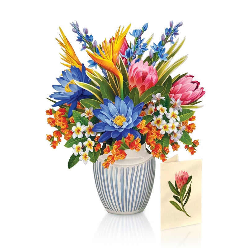 Freshcut Paper Tropical Paradise Pop Up Cards, 12 Inch Life Sized Forever Flower Bouquet 3D Popup Greeting Card, Birthday Cards, Anniversary Card, Blank Notecard & Envelope - Image 1