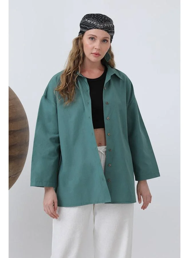 Loreen Women's Sleeve-Detail Basic Shirt - 20655GML - GREEN.