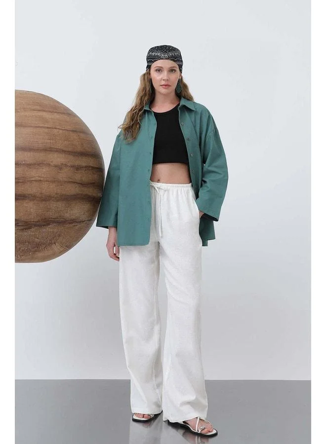 Loreen Women's Sleeve-Detail Basic Shirt - 20655GML - GREEN.