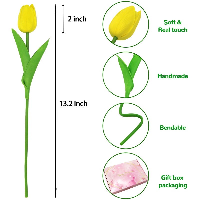 Pseutio 28pcs Yellow Flowers Artificial Tulip Stems Real Feel PU Tulips for Easter Spring Wreath Wedding Bouquet Centerpiece Floral Arrangement Cemetery Table DÃ©cor 13" Tall - Image 2