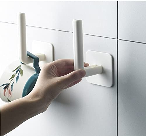 HOME CUBE 2 Pc -Self Adhesive Toilet Paper Roll Holder Under Wall Cabinets Towel Rack Bathroom Toilet Storage Rack Tissue Hanger Kitchen Bathroom Utility Hooks - ABS Plastic - White - Image 2