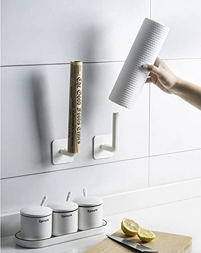 HOME CUBE 2 Pc -Self Adhesive Toilet Paper Roll Holder Under Wall Cabinets Towel Rack Bathroom Toilet Storage Rack Tissue Hanger Kitchen Bathroom Utility Hooks - ABS Plastic - White - Image 1