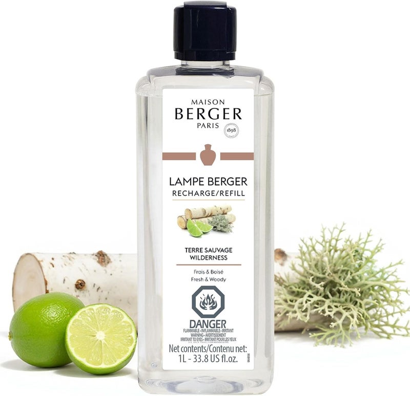 Maison Berger عبوة إعادة تعبئة عطر البرية – 1 لتر (33.8 أونصة سائلة) معطر هواء بنغمات خضراء وترابية - ورق الطماطم، طحلب البلوط، البتولا، خالي من الأصباغ – صنع في فرنسا – 40 ساعة من الانتشار - Image 1