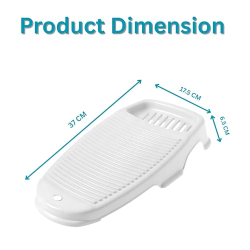 Hian Hand Wash Scrubbing Pad | 37 x 17.5 x 6.5 cm, Off-White, Pack of 1 | Anti-Skid Plastic with Built-in Soap Holder | Water-Saving & Gentle on Fabrics | Ideal for Kid Clothes, Shirts & Hand Towels - Image 2