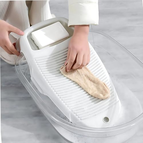 Hian Hand Wash Scrubbing Pad | 37 x 17.5 x 6.5 cm, Off-White, Pack of 1 | Anti-Skid Plastic with Built-in Soap Holder | Water-Saving & Gentle on Fabrics | Ideal for Kid Clothes, Shirts & Hand Towels - Image 3