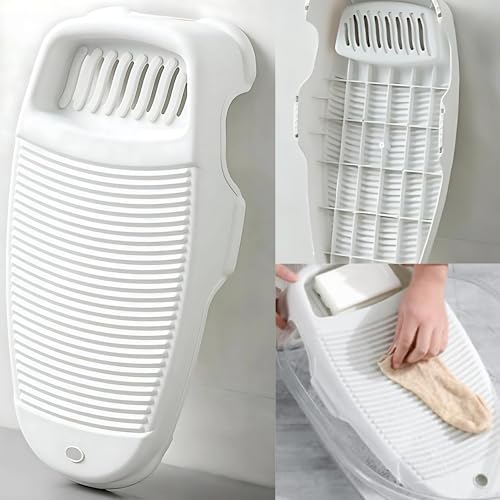 Hian Hand Wash Scrubbing Pad | 37 x 17.5 x 6.5 cm, Off-White, Pack of 1 | Anti-Skid Plastic with Built-in Soap Holder | Water-Saving & Gentle on Fabrics | Ideal for Kid Clothes, Shirts & Hand Towels - Image 4