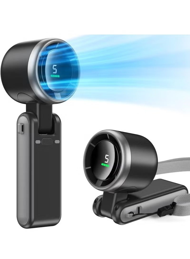 كيلا مروحة صغيرة محمولة باليد، مروحة تبريد قابلة للطي، مروحة توربو قوية، بطارية 9000 مللي أمبير وسرعة 50000 دورة في الدقيقة، مروحة شخصية قابلة لإعادة الشحن عبر USB مع 5 سرعات، شاشة رقمية للنساء والرجال للسفر والتخييم في الهواء الطلق - Image 1