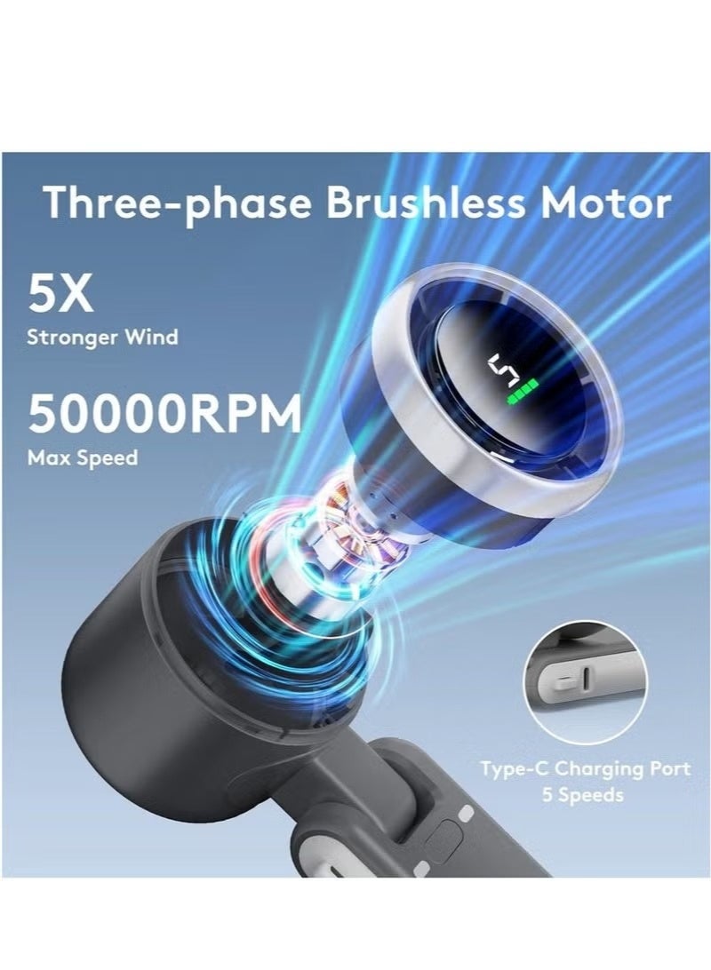 كيلا مروحة صغيرة محمولة باليد، مروحة تبريد قابلة للطي، مروحة توربو قوية، بطارية 9000 مللي أمبير وسرعة 50000 دورة في الدقيقة، مروحة شخصية قابلة لإعادة الشحن عبر USB مع 5 سرعات، شاشة رقمية للنساء والرجال للسفر والتخييم في الهواء الطلق - Image 2