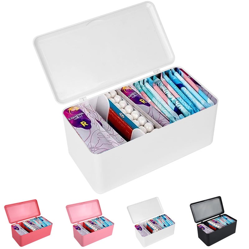 ChengFu pad and tampon organizer for bathroomSanitary Napkin Holder Pad and Tampon Organizer for Period Sanitary Napkin Storage Container White - Image 1