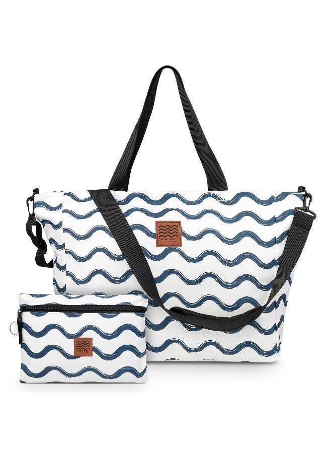 Packable Beach Tote Bag with Waterproof Pouch, Foldable Travel Shoulder Bag for Women - Image 1