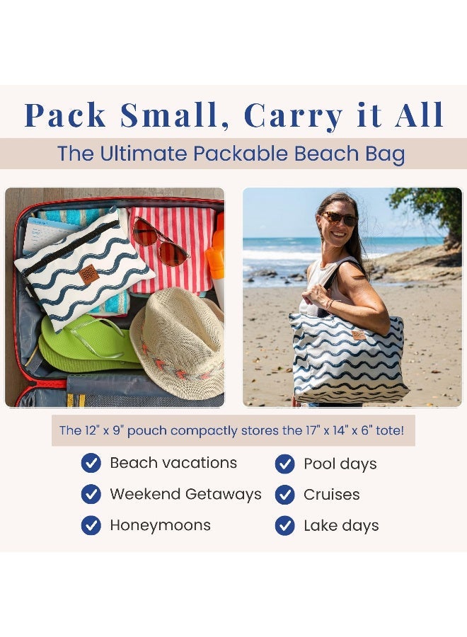 Packable Beach Tote Bag with Waterproof Pouch, Foldable Travel Shoulder Bag for Women - Image 3