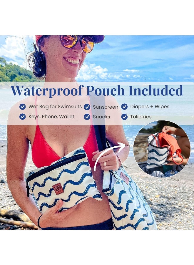 Packable Beach Tote Bag with Waterproof Pouch, Foldable Travel Shoulder Bag for Women - Image 2