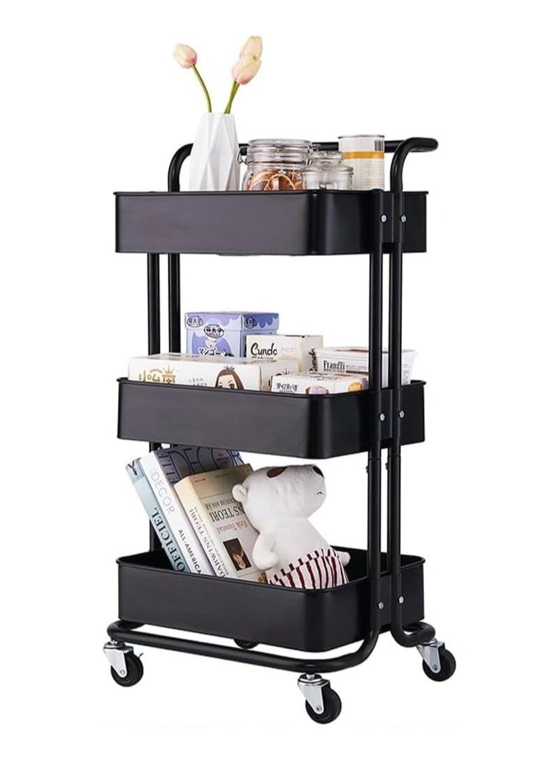 DubaiGallery Storage Trolley, 3-Tier Rolling Utility Cart,Storage Organizer, Multifunction Storage Trolley Service Cart With Mesh Basket Handle And Lockable Caster Wheels, Mobile Shelves For Bathroom, Kitchen - Image 1