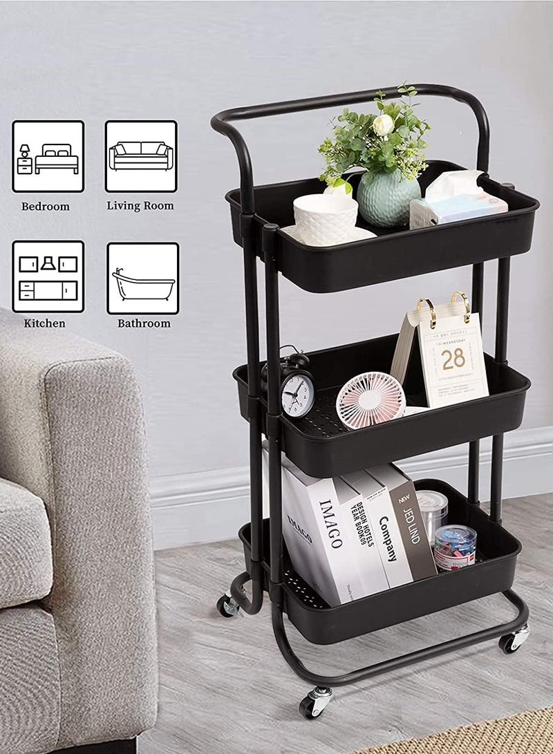 DubaiGallery Storage Trolley, 3-Tier Rolling Utility Cart,Storage Organizer, Multifunction Storage Trolley Service Cart With Mesh Basket Handle And Lockable Caster Wheels, Mobile Shelves For Bathroom, Kitchen - Image 3