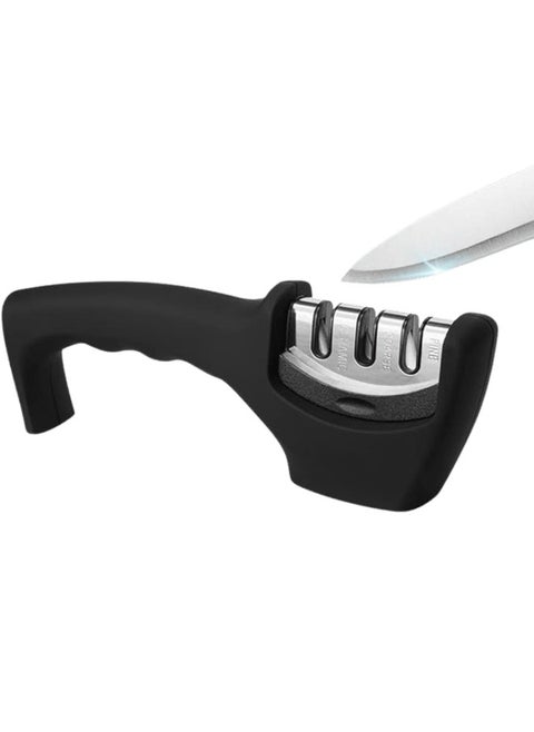 Kitchen Knife Sharpener  Professional 3 IN 1 Stage Manual Sharpeners Ergonomic Handle and Non Slip Base Safe Sharpening Tool Easily Honing Knives in a Breeze, Black