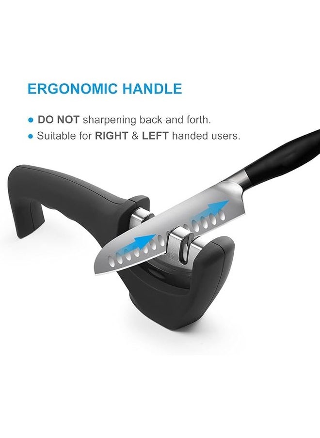Kitchen Knife Sharpener  Professional 3 IN 1 Stage Manual Sharpeners Ergonomic Handle and Non Slip Base Safe Sharpening Tool Easily Honing Knives in a Breeze, Black
