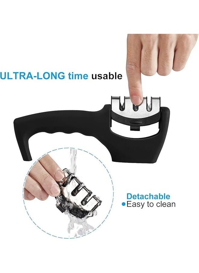 Kitchen Knife Sharpener  Professional 3 IN 1 Stage Manual Sharpeners Ergonomic Handle and Non Slip Base Safe Sharpening Tool Easily Honing Knives in a Breeze, Black
