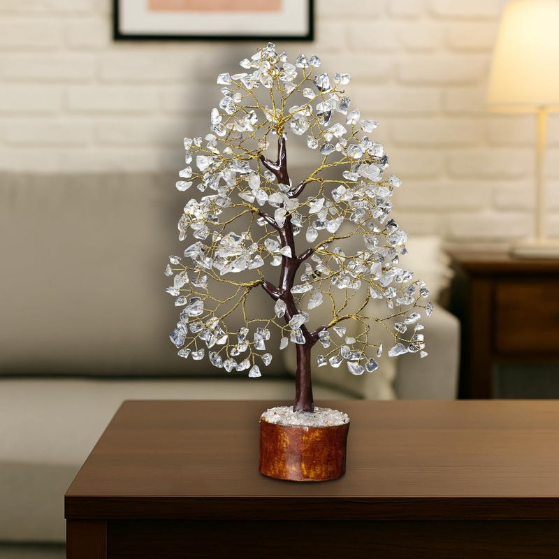 HOMIFLY 300 Beads Crystal Tree/7 Chakra Crystal Laxmi Pyramid/Pooja Vastu Items for Home for Good Luck/Money & Wealth/Spiritual Gift/Showpiece for Living Room/Home Décor (Clean Quartz) - Image 5