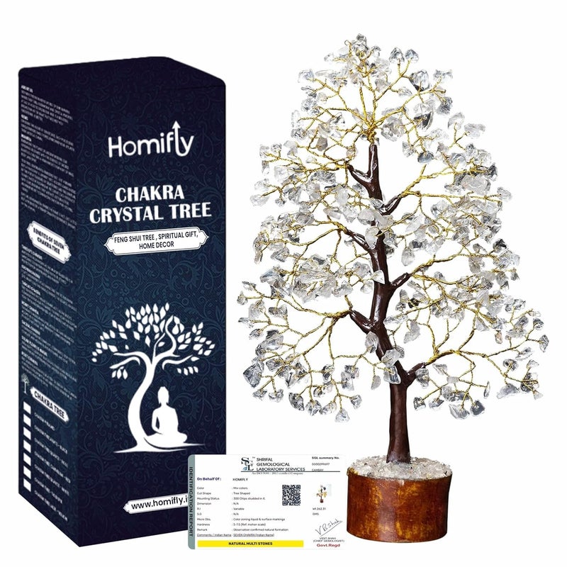HOMIFLY 300 Beads Crystal Tree/7 Chakra Crystal Laxmi Pyramid/Pooja Vastu Items for Home for Good Luck/Money & Wealth/Spiritual Gift/Showpiece for Living Room/Home Décor (Clean Quartz) - Image 1