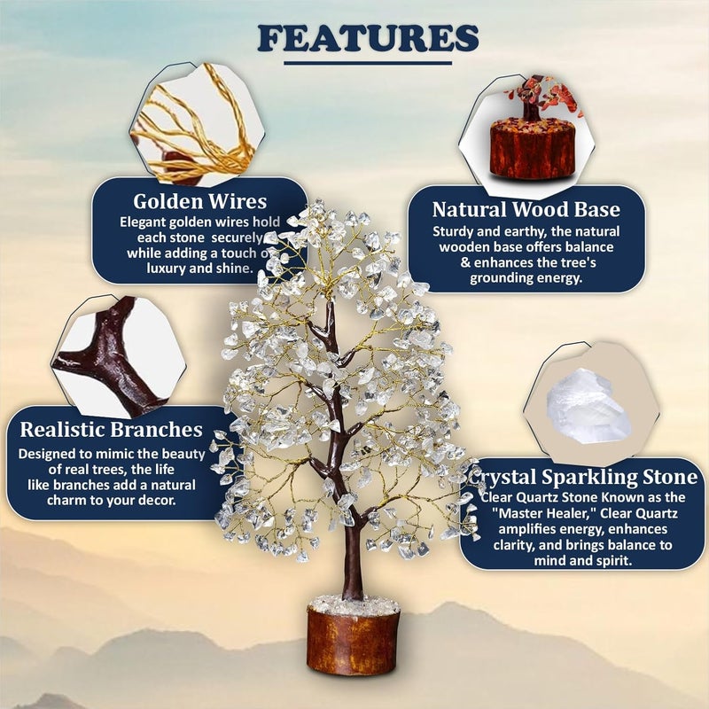 HOMIFLY 300 Beads Crystal Tree/7 Chakra Crystal Laxmi Pyramid/Pooja Vastu Items for Home for Good Luck/Money & Wealth/Spiritual Gift/Showpiece for Living Room/Home Décor (Clean Quartz) - Image 2