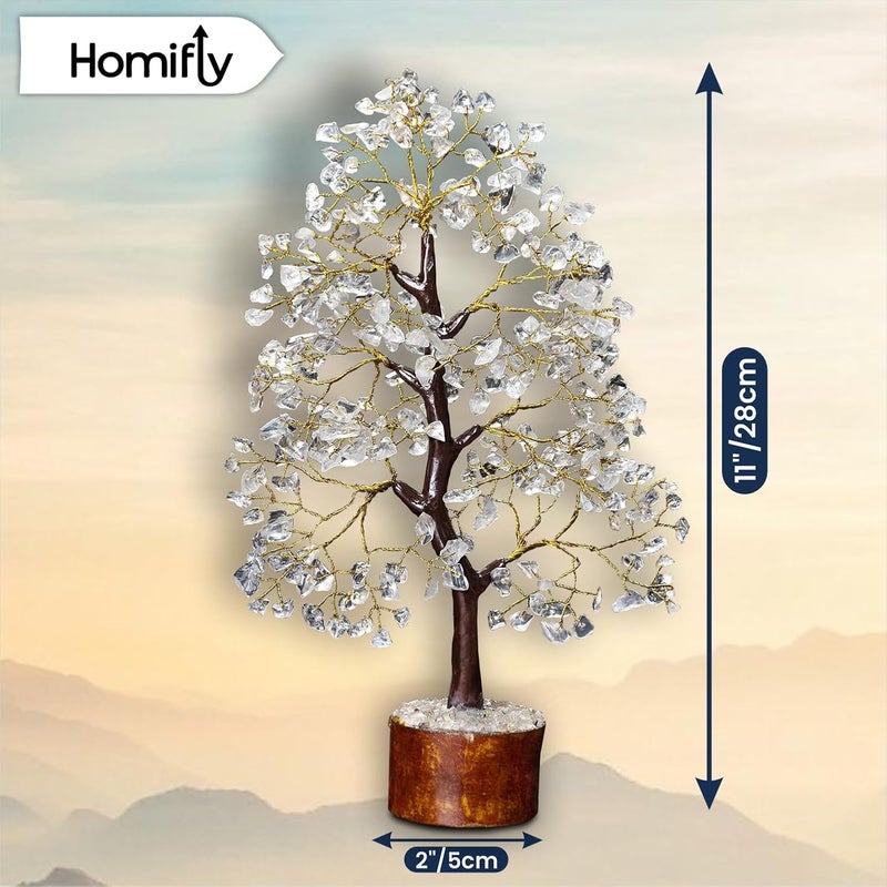HOMIFLY 300 Beads Crystal Tree/7 Chakra Crystal Laxmi Pyramid/Pooja Vastu Items for Home for Good Luck/Money & Wealth/Spiritual Gift/Showpiece for Living Room/Home Décor (Clean Quartz) - Image 3