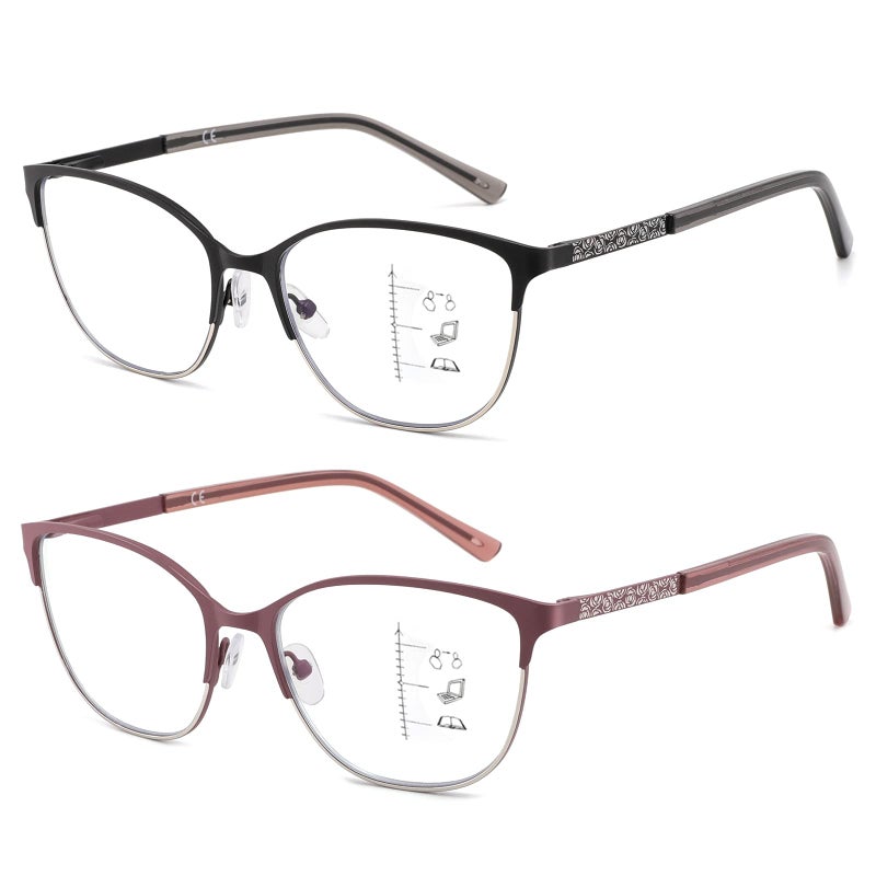 Kafirlo Progressive Multifocal Reading Glasses Women Metal Frame No Line Multifocus Transition Blue Light Blocking Computer Readers Multi Focus Stylish Designer Ladies Lightweight Cateye Eyeglass 150 - Image 3