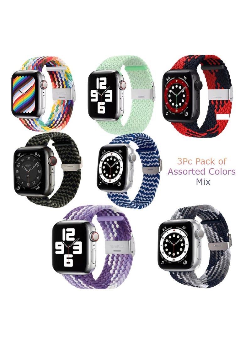 TWEGGON 3pc Pack Adjustable Nylon Braided Loop Band for Apple Watch All Series Compatible with 46mm/45mm/44mm/49mm MultiColor  - Image 1