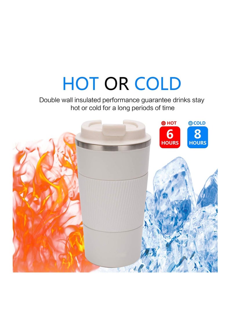UPSCALE - Insulated Coffee Flask, Cup, Mug with Leak Proof Lid - Vacuum Insulation Stainless Steel for Hot & Cold Water Coffee & Tea Black , Anti slip design 380ml : White - Image 1