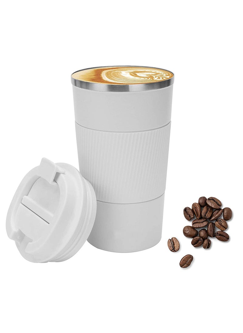 UPSCALE - Insulated Coffee Flask, Cup, Mug with Leak Proof Lid - Vacuum Insulation Stainless Steel for Hot & Cold Water Coffee & Tea Black , Anti slip design 380ml : White - Image 1