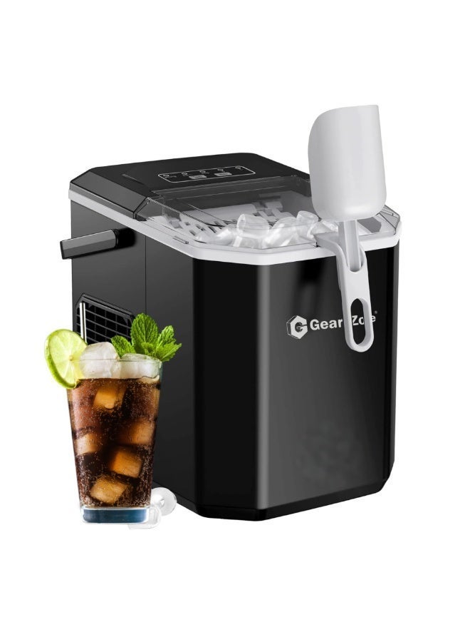 جيرزون صانعة ثلج ناجتس من جير زون، سعة 1.3 لتر، مزودة بمقبض وسلة ومغرفة، تعمل في 6-8 دقائق لإنتاج 9 قطع ثلج، غطاء علوي قابل للإزالة، صامتة، تنظيف تلقائي، آلة محمولة للمنزل/الحفلات/التخييم - لون أسود - Image 2