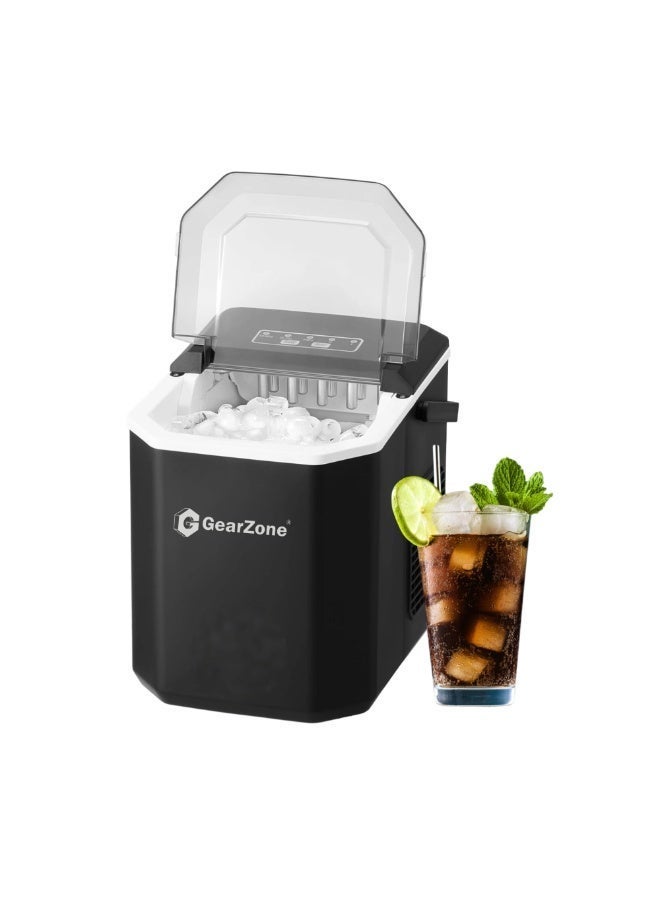 جيرزون صانعة ثلج ناجتس من جير زون، سعة 1.3 لتر، مزودة بمقبض وسلة ومغرفة، تعمل في 6-8 دقائق لإنتاج 9 قطع ثلج، غطاء علوي قابل للإزالة، صامتة، تنظيف تلقائي، آلة محمولة للمنزل/الحفلات/التخييم - لون أسود - Image 1