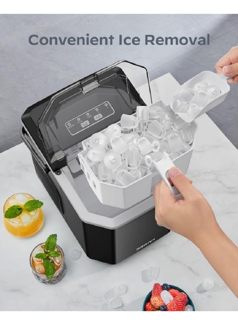 جيرزون صانعة ثلج ناجتس من جير زون، سعة 1.3 لتر، مزودة بمقبض وسلة ومغرفة، تعمل في 6-8 دقائق لإنتاج 9 قطع ثلج، غطاء علوي قابل للإزالة، صامتة، تنظيف تلقائي، آلة محمولة للمنزل/الحفلات/التخييم - لون أسود - Image 4