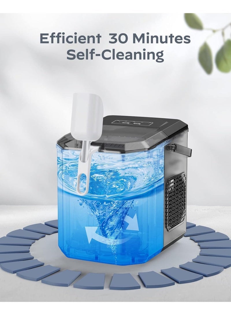 جيرزون صانعة ثلج ناجتس من جير زون، سعة 1.3 لتر، مزودة بمقبض وسلة ومغرفة، تعمل في 6-8 دقائق لإنتاج 9 قطع ثلج، غطاء علوي قابل للإزالة، صامتة، تنظيف تلقائي، آلة محمولة للمنزل/الحفلات/التخييم - لون أسود - Image 5