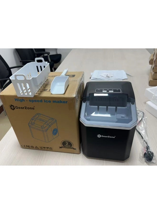 جيرزون صانعة ثلج ناجتس من جير زون، سعة 1.3 لتر، مزودة بمقبض وسلة ومغرفة، تعمل في 6-8 دقائق لإنتاج 9 قطع ثلج، غطاء علوي قابل للإزالة، صامتة، تنظيف تلقائي، آلة محمولة للمنزل/الحفلات/التخييم - لون أسود - Image 3