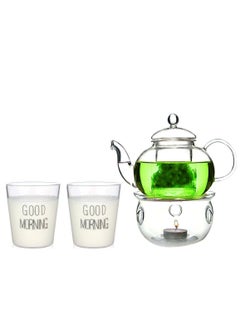 1Chase Glass Teapot with Burner and Good Morning Printed Glass 2 Pcs set  - Image 1