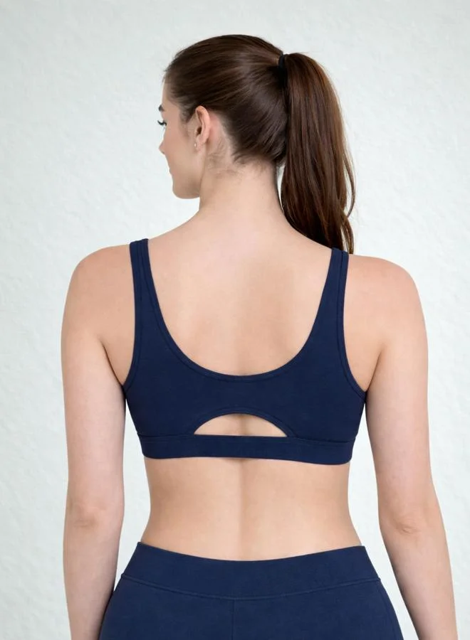 Take Two Dark Blue Seamless Non Wired Non Padded Active Sport Bra By Lazzycat