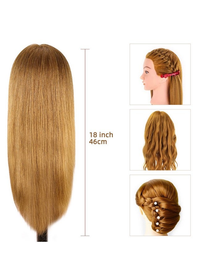 MYSWEETY Mannequin Head with 100% Human Hair, MYSWEETY Doll Head for Hair Styling, Manikin Head Cosmetology Makeup Hairdressing Training Head with Clamp Holder and Tools(18" Brown, Makeup) - Image 3