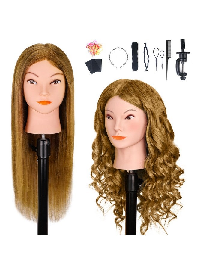 MYSWEETY Mannequin Head with 100% Human Hair, MYSWEETY Doll Head for Hair Styling, Manikin Head Cosmetology Makeup Hairdressing Training Head with Clamp Holder and Tools(18" Brown, Makeup) - Image 1
