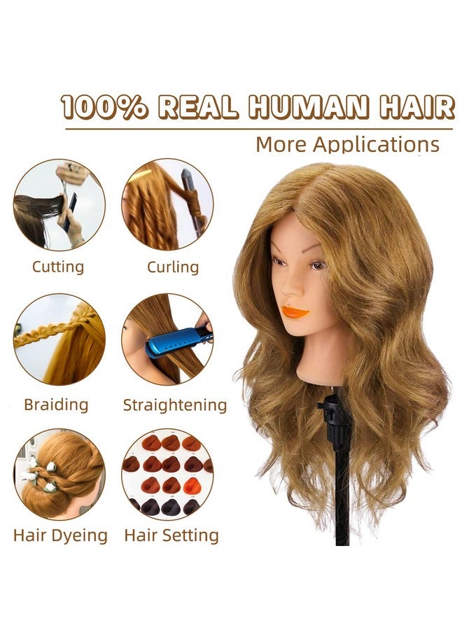 MYSWEETY Mannequin Head with 100% Human Hair, MYSWEETY Doll Head for Hair Styling, Manikin Head Cosmetology Makeup Hairdressing Training Head with Clamp Holder and Tools(18" Brown, Makeup) - Image 2