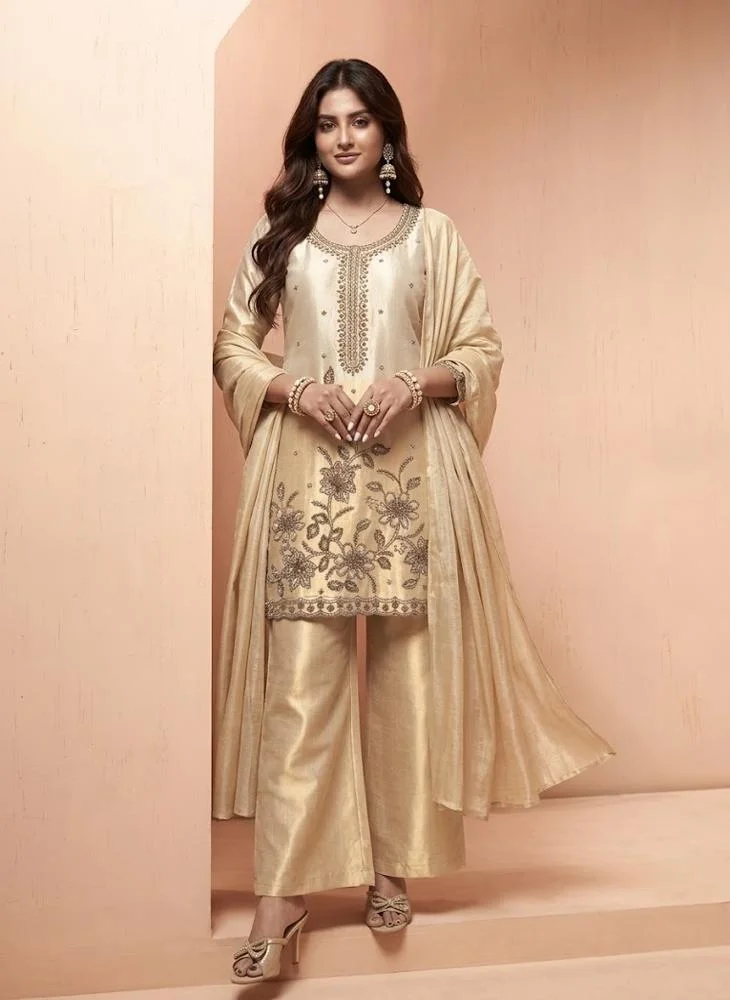 Viny VINY Ivory Floral Embroidered Suit Set – Women's Indian Ethnic Wear