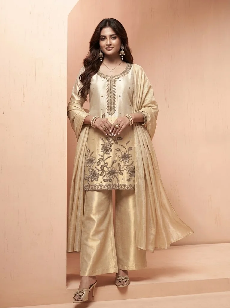 VINY Ivory Floral Embroidered Suit Set – Women's Indian Ethnic Wear