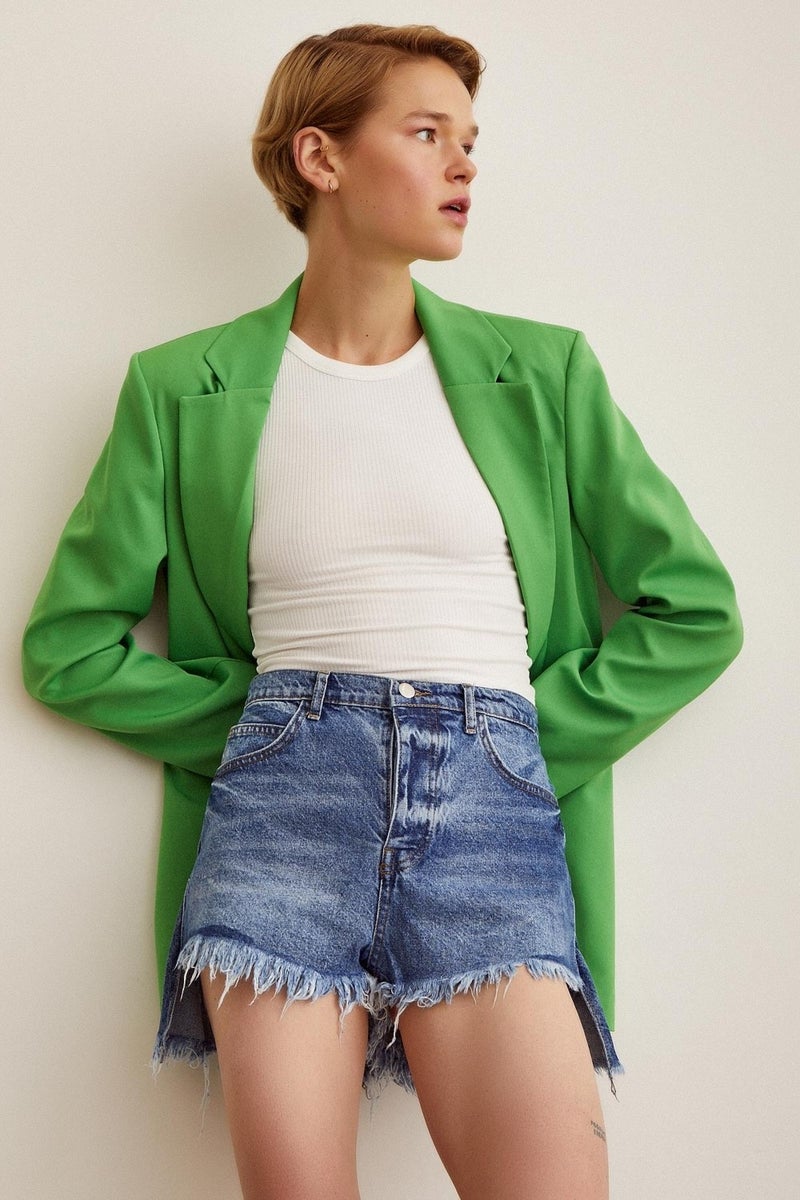 Never More Darted Jean Shorts Skirt - Image 1