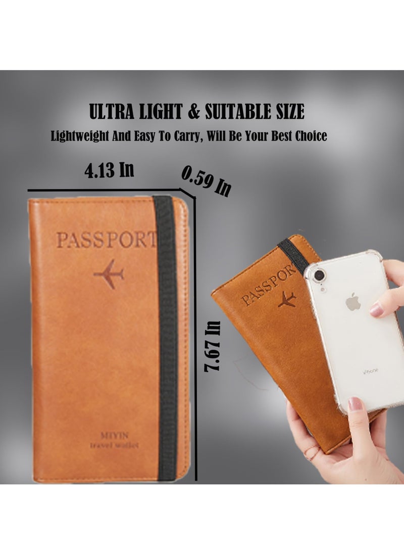SYOSI - SYOSI Leather Passport Wallet, Multi-purpose Passport Holder Wallet for Women and Men with Phone Pocket, Coin Pocket, Passport Cover, Travel Document Holder for Travel, Business Trip (Brown) - Image 1