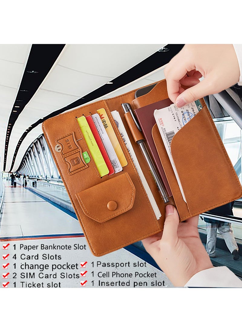 SYOSI - SYOSI Leather Passport Wallet, Multi-purpose Passport Holder Wallet for Women and Men with Phone Pocket, Coin Pocket, Passport Cover, Travel Document Holder for Travel, Business Trip (Brown) - Image 1