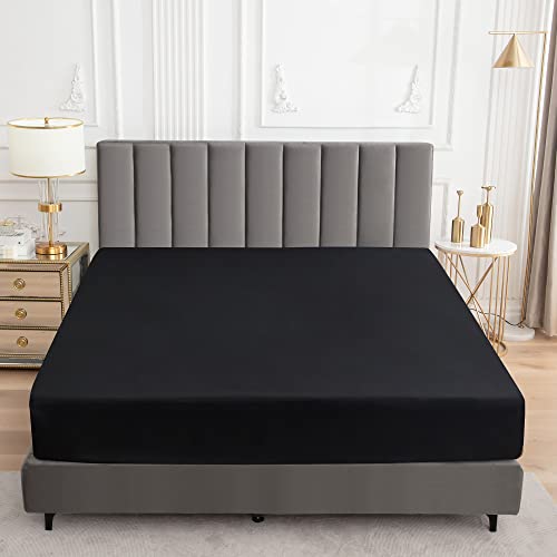 Sufdari Mattress Protector,Waterproof 18" Deep Pocket Mattress Cover Fitted Sheet Style with Elastic Rubber Band,Washable and Easy Care-Black,Queen - Image 3