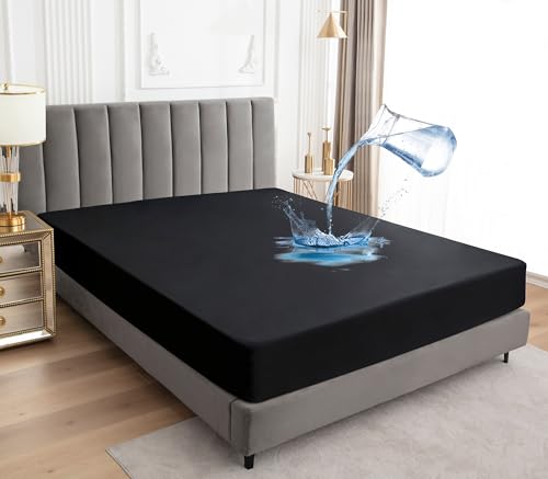 Sufdari Mattress Protector,Waterproof 18" Deep Pocket Mattress Cover Fitted Sheet Style with Elastic Rubber Band,Washable and Easy Care-Black,Queen - Image 1